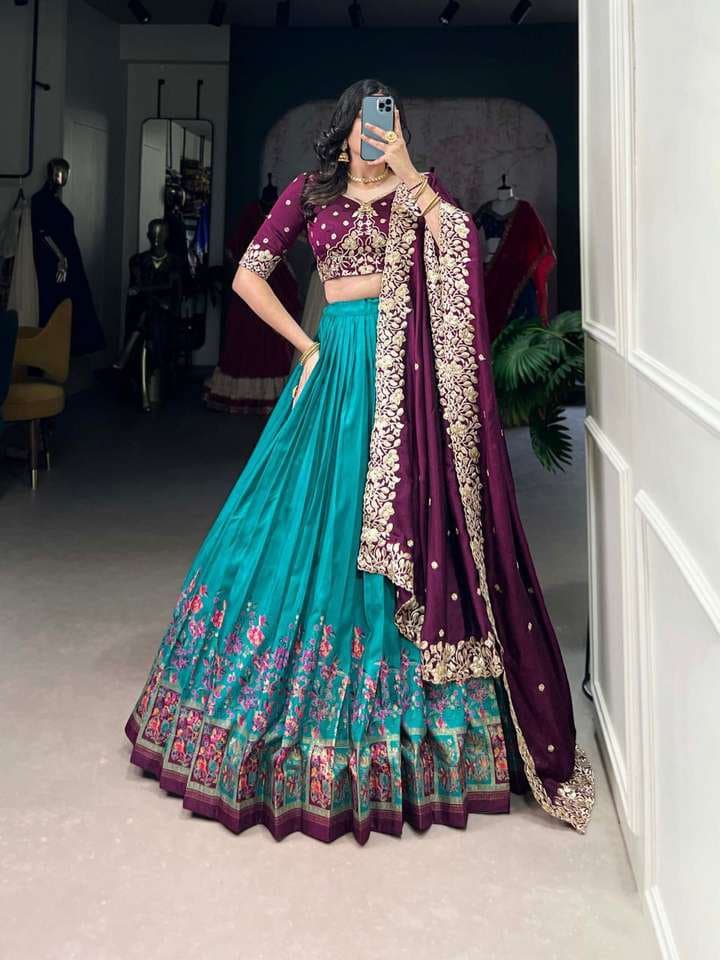kavelle Embroidered Semi Stitched Lehenga Choli (Blue)